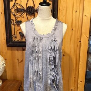 LOFT Charcoal Ruffle Front Blouse